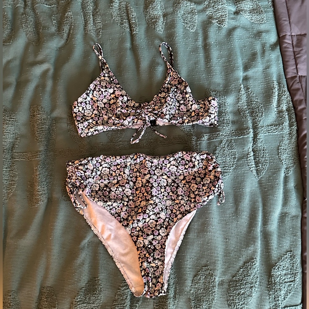 Rouje Black Floral Two-Piece Bikini